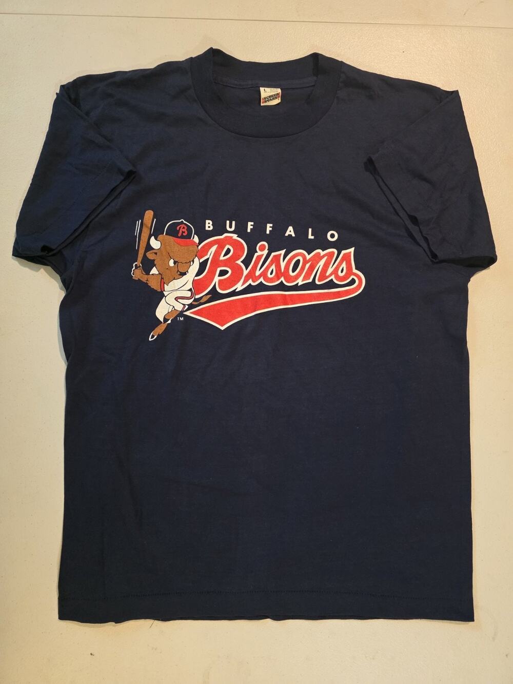 Vtg Buffalo Bisons Shirt Screen Stars Best Made USA Single Stitch Large Baseball